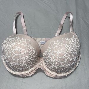 Aerie Real Power Plunge Lace Overlay Bra - Cream and Tan. 36D